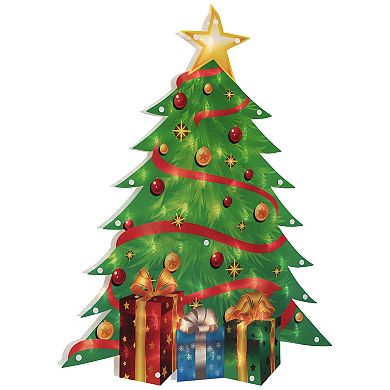 22.5" Lighted Christmas Tree with Presents Window Silhouette