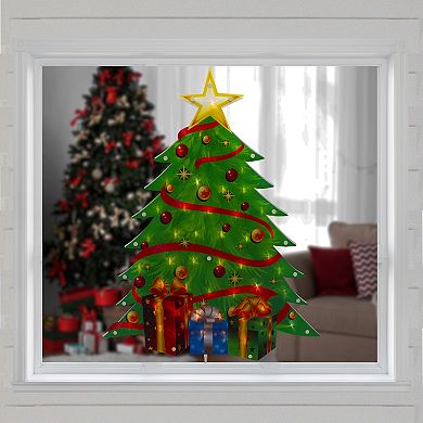 22.5" Lighted Christmas Tree with Presents Window Silhouette