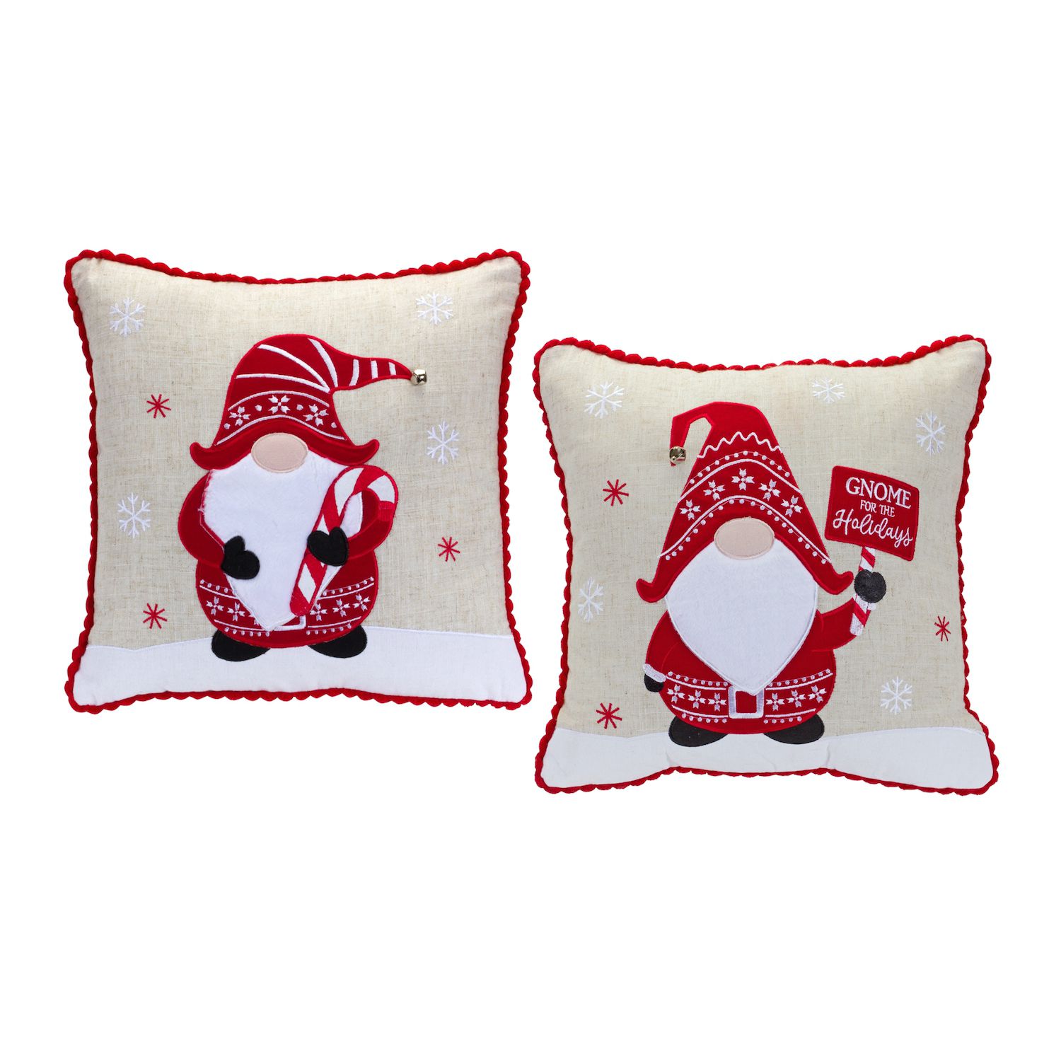 Set of 2 Red Beaded Joy and Noel Christmas Throw Pillows 19