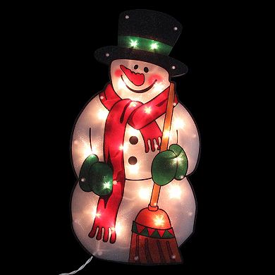 17.5" Lighted Snowman with Broom Christmas Window Silhouette