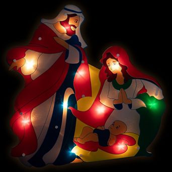 17.75" Lighted Holy Family Nativity Scene Christmas Window Silhouette