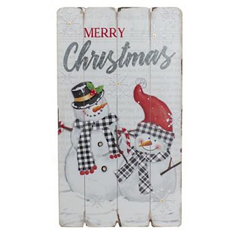 19" Lighted Snowmen 'Merry Christmas' Wall Decor