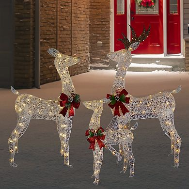 Set of 3 LED Lighted Glittered Reindeer Family Outdoor Christmas ...