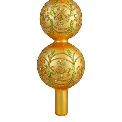 14.75" Gold Glitter Glass Finial Christmas Tree Topper