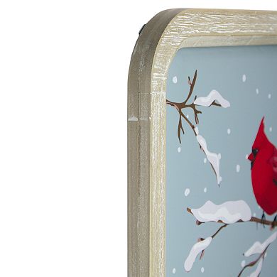25.5" Wood Framed Blue and Red Merry Christmas Wall Decor with Red Cardinal