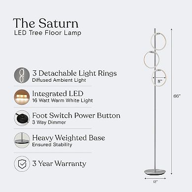 Brightech Saturn 66" Led Tree Floor Lamp With 3 Removeable Light Rings