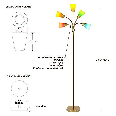 Brightech Medusa Modern 78" Led 5-light Floor Lamp With Interchangeable Shades