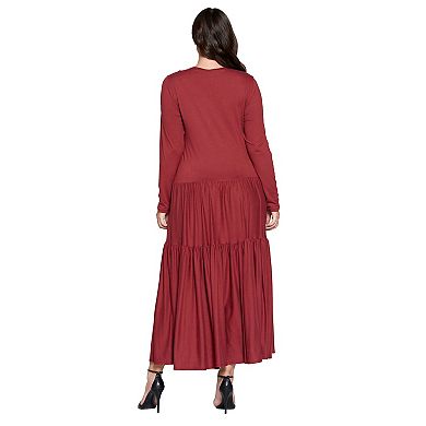 Plus Size Tiered Maxi Dress with Long Sleeves