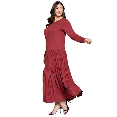 Plus Size Tiered Maxi Dress with Long Sleeves