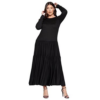 Plus Size Tiered Maxi Dress with Long Sleeves