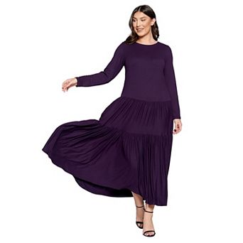 Plus Size Tiered Maxi Dress with Long Sleeves