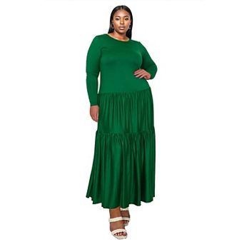 Plus Size Tiered Maxi Dress with Long Sleeves