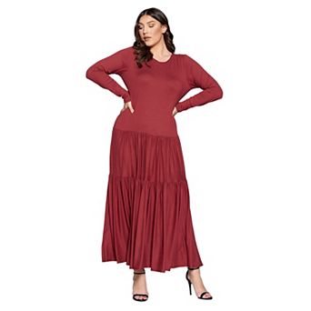 Plus Size Tiered Maxi Dress with Long Sleeves