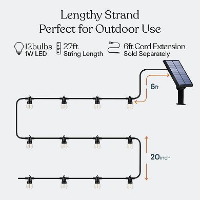 Ambience Pro Commercial Grade Solar Led String Lights - 12 Bulbs 27 Ft, 2700k