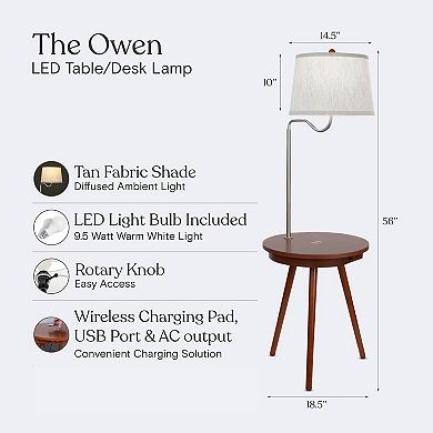 Brightech Owen 56" Led Bedside Table Lamp With Built-in Usb Port And Wireless Charging Pad