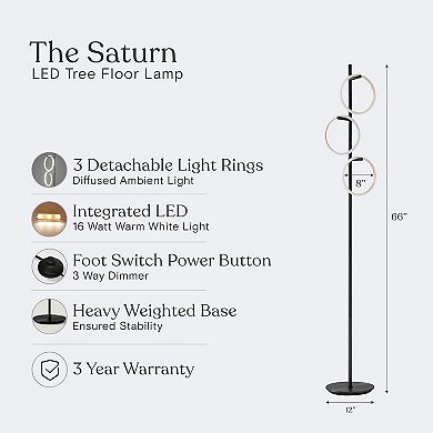 Brightech Saturn 66" Led Modern Floor Lamp With 3 Removable Light Rings