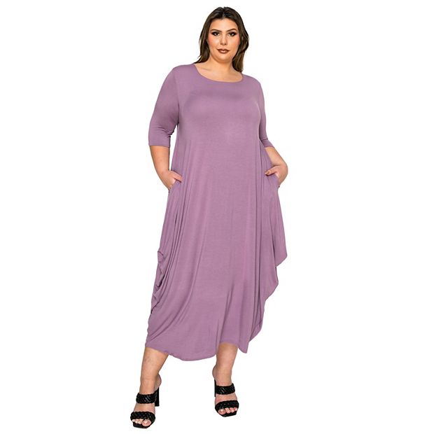 L I V D Plus Size Evelyn Bubble Hem Pocket Dress - Lavender Dusty