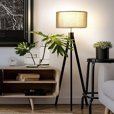 Brightech Eden 58" Led Traditional Tripod Floor Lamp With Fabric Drum Shade