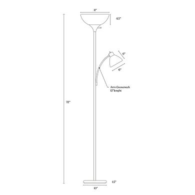 Brightech Sky Dome Plus 72" Led Torchiere Floor Lamp With 1 Reading Arm