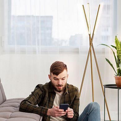 Brightech Stix 60" Dimmable LED Modern Tripod Floor Lamp in Gold Finish