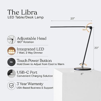 Brightech Libra 39" USB-C Charging LED Desk Lamp in Black with Adjustable Head