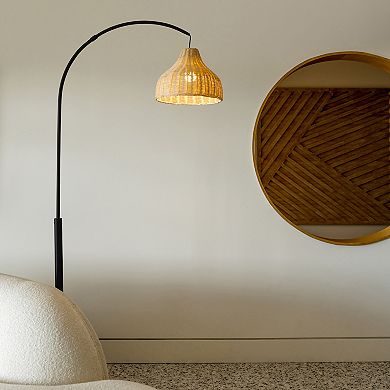 Brightech Lark 75" Arc Led Floor Lamp With Rattan Wicker Shade