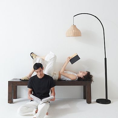 Brightech Lark 75" Arc Led Floor Lamp With Rattan Wicker Shade