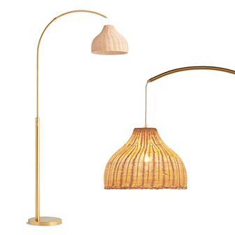 Brightech Lark 75" Arc Led Floor Lamp With Rattan Wicker Shade