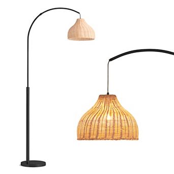 Brightech Lark 75" Arc Led Floor Lamp With Rattan Wicker Shade