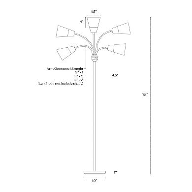 Brightech Medusa Modern 78" Led 5-light Floor Lamp With Interchangeable Shades