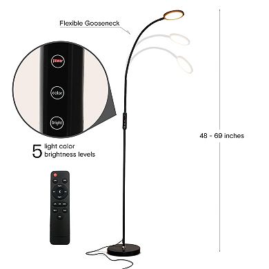 Brightech Vista Led Floor Lamp - Remote Control 25 Light Color & Dimming Options And Gooseneck