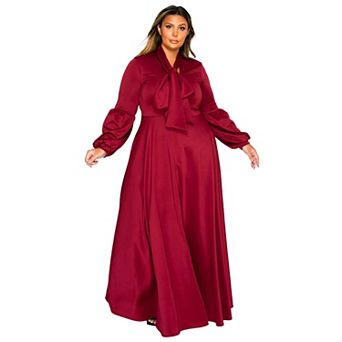 Plus Size Bella Donna Dress with Ribbon and Bishop Sleeves