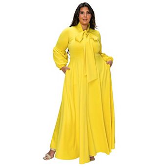 Plus Size Bella Donna Dress with Ribbon and Bishop Sleeves