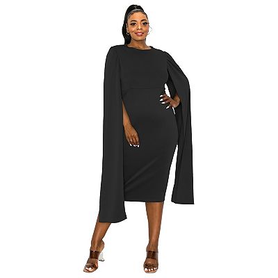 midi dress with sleeves casual Black Knit Flowy Midi Dress XS