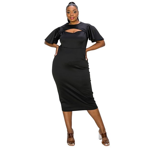 L I V D Plus Size Millie Cutout Flutter Dress - Black