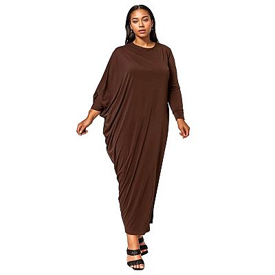 asymmetrical brown dress Catelyn Asymmetrical Scuba Jersey Midi Dress main image 1