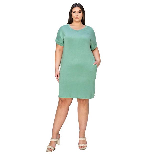 sage green t shirt dress Ribbed V-Neck T-Shirt Dress- Sage main image 0