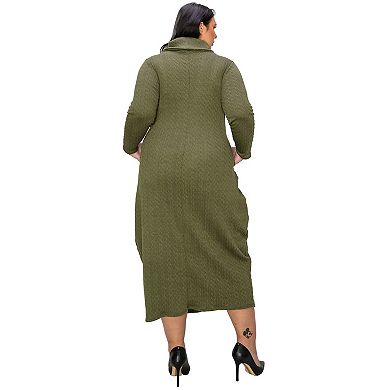 Plus Size Lana Cowl Turtle Neck Pocket Sweater Dress