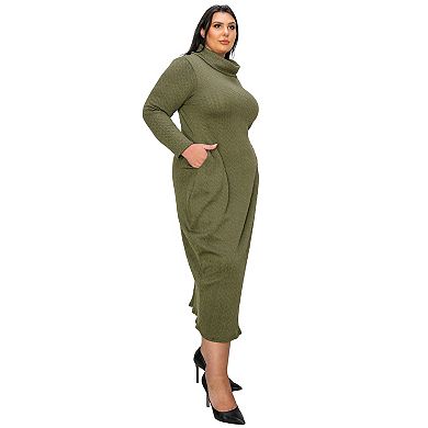 Plus Size Lana Cowl Turtle Neck Pocket Sweater Dress