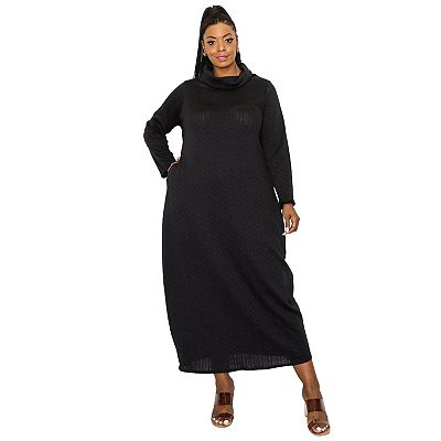 L I V D Plus Size Lana Cowl Turtle Neck Pocket Sweater Dress - Olive