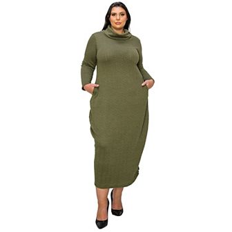 Plus Size Lana Cowl Turtle Neck Pocket Sweater Dress