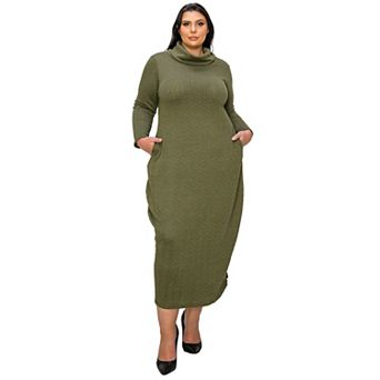 Plus Size Lana Cowl Turtle Neck Pocket Sweater Dress