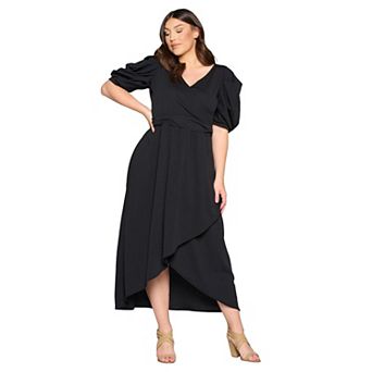Puff Sleeve Tulip Wrap Dress