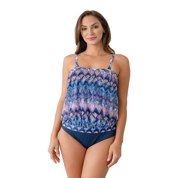 Women's Del Raya Tummy Slimmer Printed Mesh Blouson Tankini Top