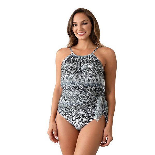 Women's Del Raya Thigh Minimizer High-Neck Mesh Side-Tie Swimdress