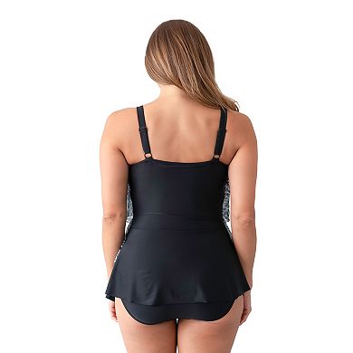 Women's Del Raya Thigh Minimizer Triple Tier Printed Mesh Ruffled Swimdress