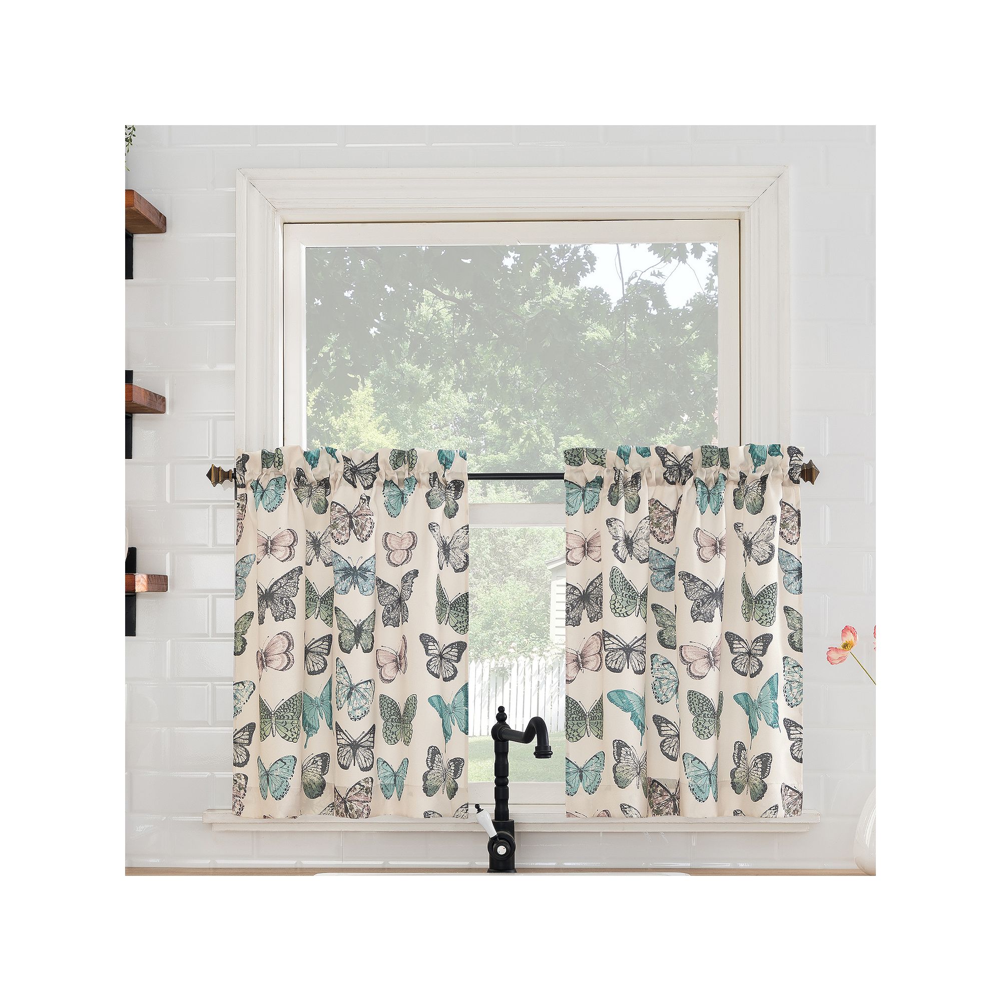 No. 918 Magdalena Crushed Voile Sheer Rod Pocket Kitchen Two-Tier Set of 2 