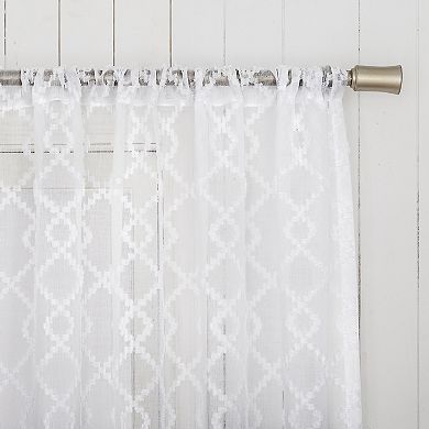 No. 918 Tina Geometric Clipped Jacquard Semi-Sheer Rod Pocket Window Curtain Panel