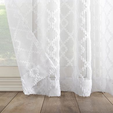 No. 918 Tina Geometric Clipped Jacquard Semi-Sheer Rod Pocket 3-piece Kitchen Curtain Valance & Tiers Set