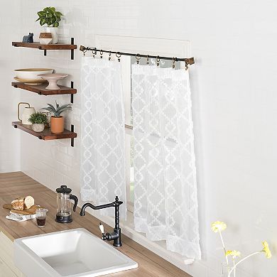 No. 918 Tina Geometric Clipped Jacquard Semi-Sheer Rod Pocket 3-piece Kitchen Curtain Valance & Tiers Set